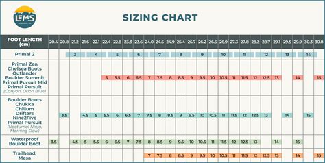 lems boot size chart.